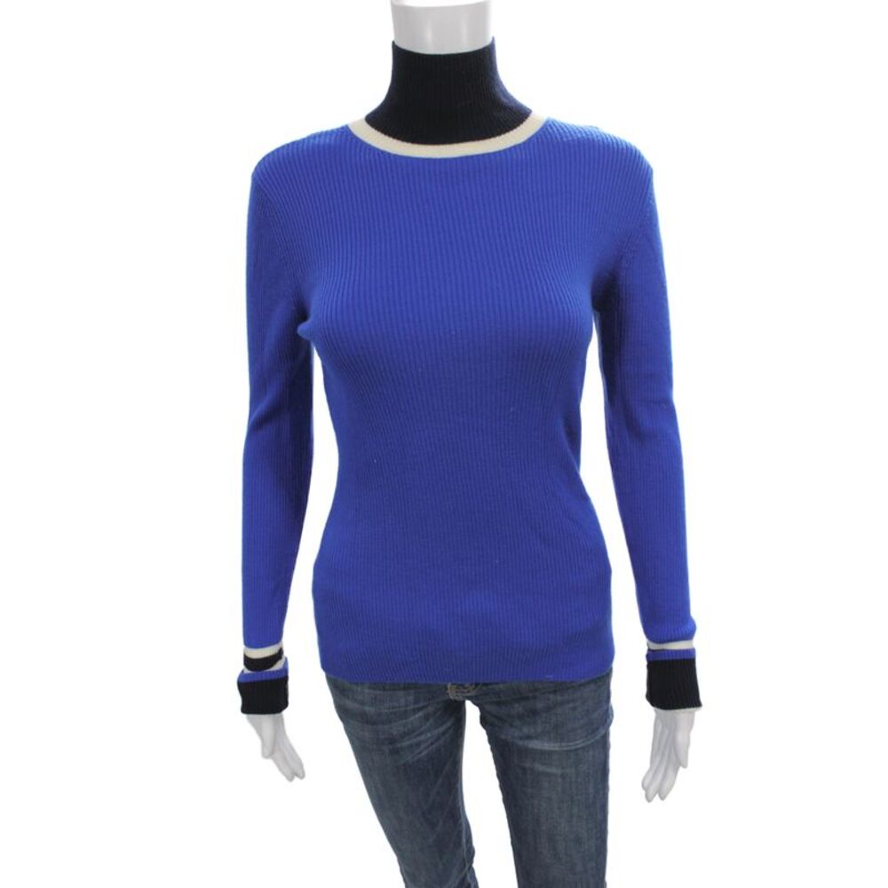 Tory Sport Women Turtleneck Merino Wool Pullover Sweater Blue Size XS